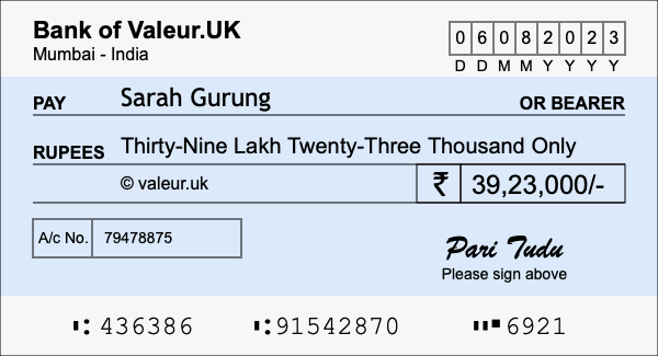 How to write a cheque for 39.23 lakh rupees How to write a cheque for 39.23 lakh rupees