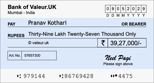 How to write a cheque for 39.27 lakh rupees How to write a cheque for 39.27 lakh rupees