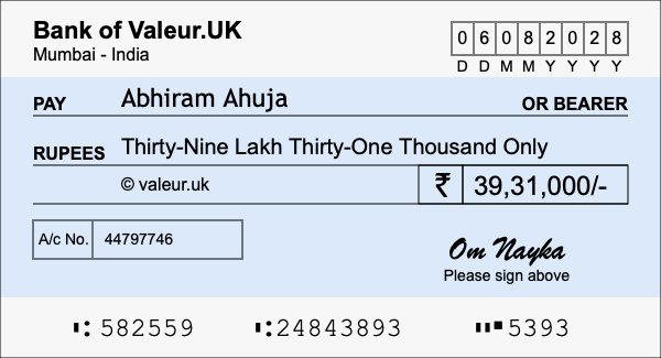How to write a cheque for 39.31 lakh rupees How to write a cheque for 39.31 lakh rupees