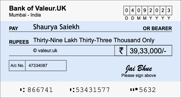How to write a cheque for 39.33 lakh rupees How to write a cheque for 39.33 lakh rupees