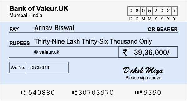 How to write a cheque for 39.36 lakh rupees How to write a cheque for 39.36 lakh rupees