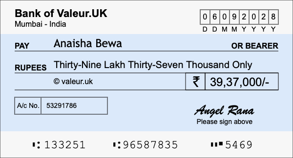 How to write a cheque for 39.37 lakh rupees How to write a cheque for 39.37 lakh rupees
