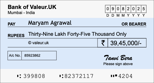How to write a cheque for 39.45 lakh rupees How to write a cheque for 39.45 lakh rupees