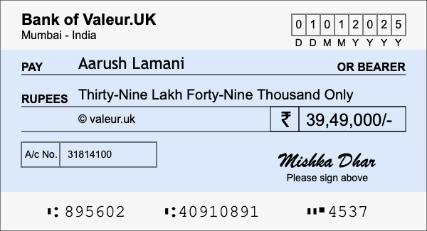 How to write a cheque for 39.49 lakh rupees How to write a cheque for 39.49 lakh rupees