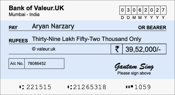 How to write a cheque for 39.52 lakh rupees