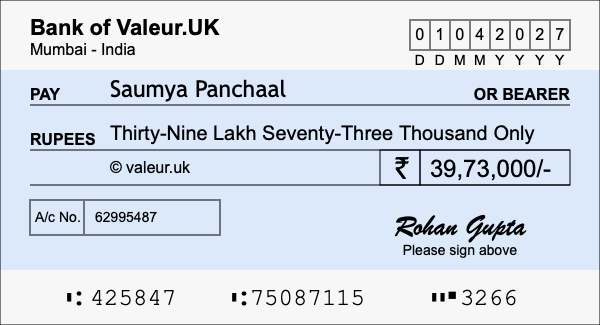How to write a cheque for 39.73 lakh rupees