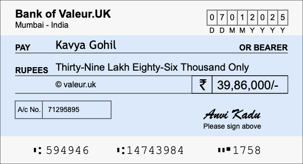 How to write a cheque for 39.86 lakh rupees