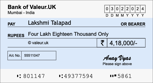 How to write a cheque for 4.18 lakh rupees How to write a cheque for 4.18 lakh rupees