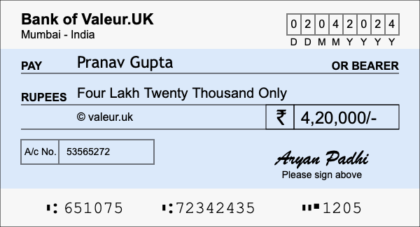 How to write a cheque for 4.2 lakh rupees How to write a cheque for 4.2 lakh rupees