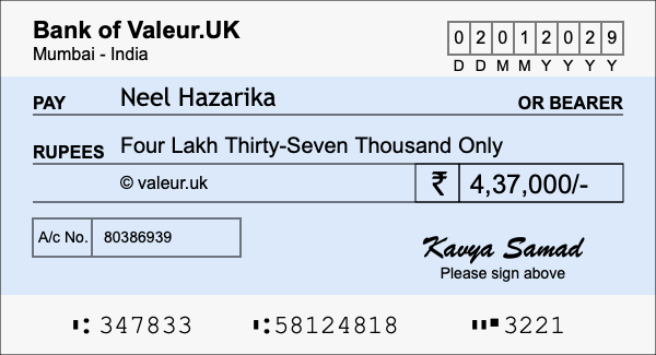 How to write a cheque for 4.37 lakh rupees How to write a cheque for 4.37 lakh rupees