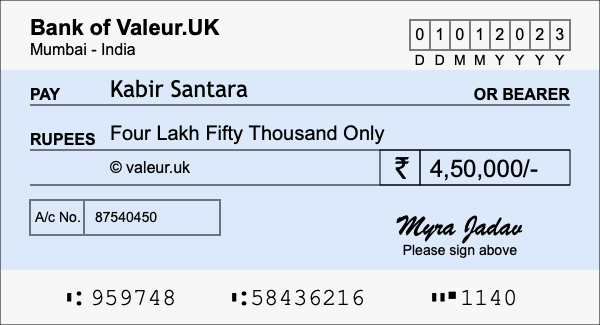 How to write a cheque for 4.5 lakh rupees How to write a cheque for 4.5 lakh rupees