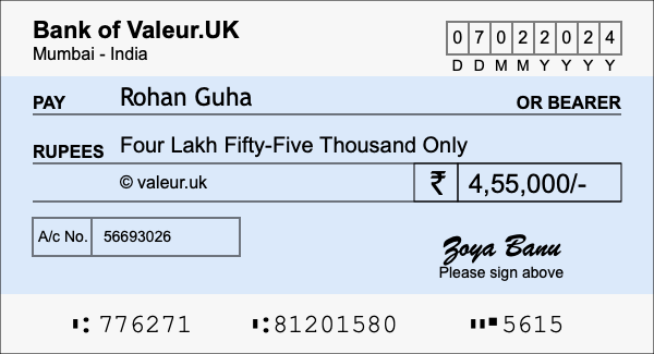 How to write a cheque for 4.55 lakh rupees How to write a cheque for 4.55 lakh rupees