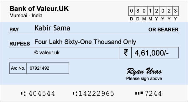 How to write a cheque for 4.61 lakh rupees How to write a cheque for 4.61 lakh rupees