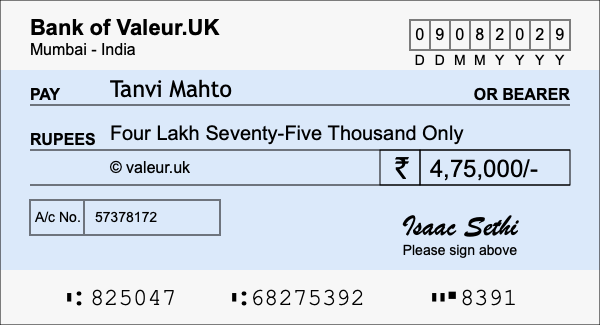 How to write a cheque for 4.75 lakh rupees How to write a cheque for 4.75 lakh rupees