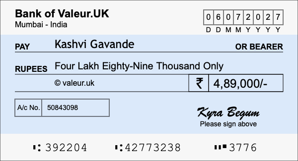 How to write a cheque for 4.89 lakh rupees