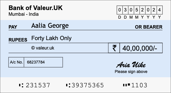 How to write a cheque for 40 lakh rupees How to write a cheque for 40 lakh rupees