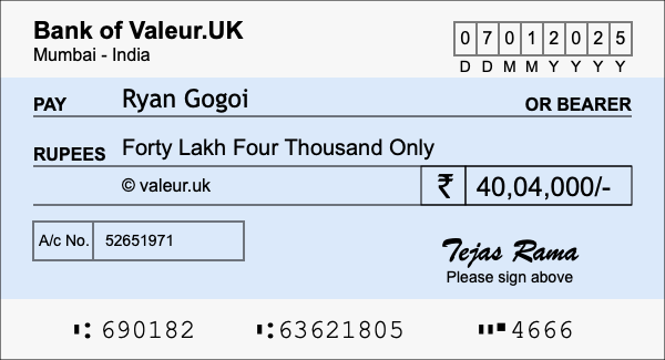 How to write a cheque for 40.04 lakh rupees