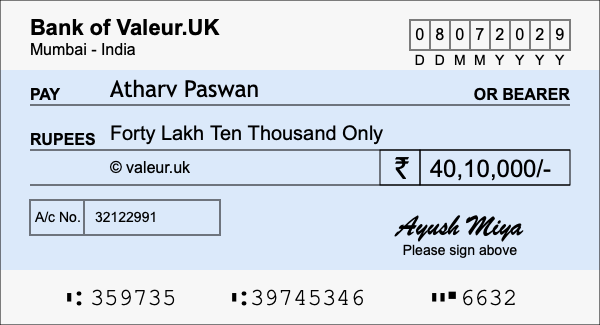 How to write a cheque for 40.1 lakh rupees How to write a cheque for 40.1 lakh rupees