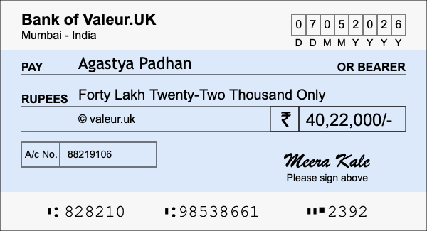 How to write a cheque for 40.22 lakh rupees