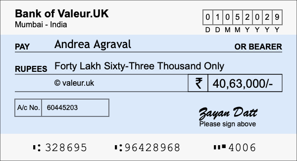 How to write a cheque for 40.63 lakh rupees How to write a cheque for 40.63 lakh rupees