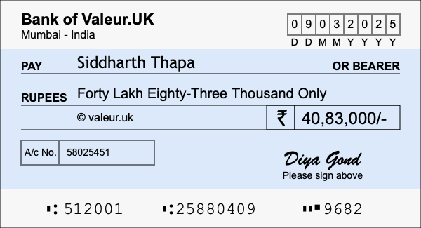 How to write a cheque for 40.83 lakh rupees