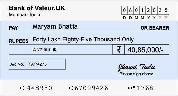 How to write a cheque for 40.85 lakh rupees
