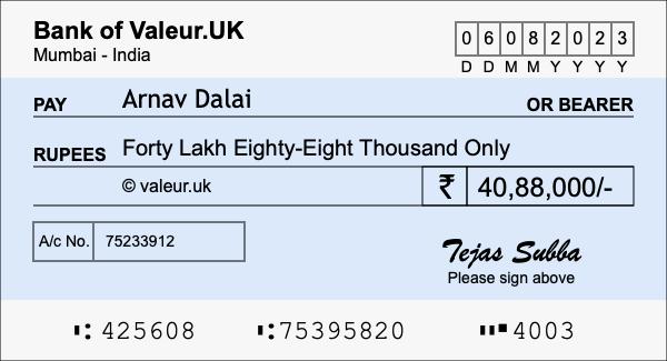 How to write a cheque for 40.88 lakh rupees