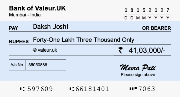 How to write a cheque for 41.03 lakh rupees How to write a cheque for 41.03 lakh rupees
