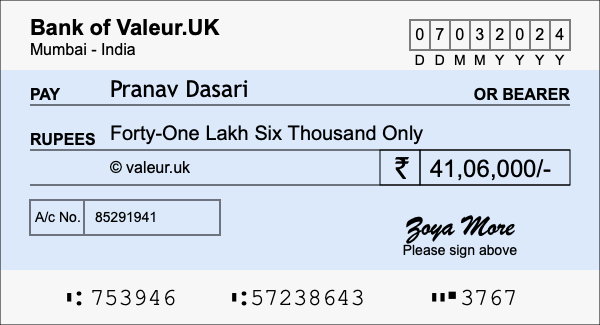 How to write a cheque for 41.06 lakh rupees How to write a cheque for 41.06 lakh rupees
