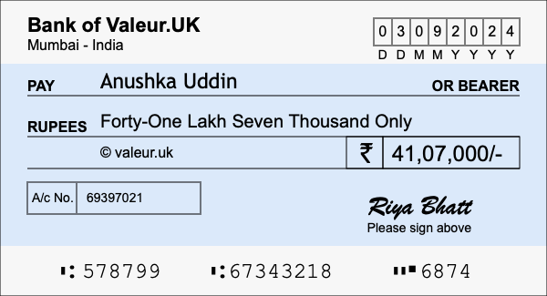 How to write a cheque for 41.07 lakh rupees How to write a cheque for 41.07 lakh rupees