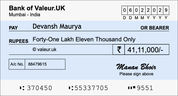 How to write a cheque for 41.11 lakh rupees How to write a cheque for 41.11 lakh rupees