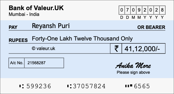 How to write a cheque for 41.12 lakh rupees How to write a cheque for 41.12 lakh rupees