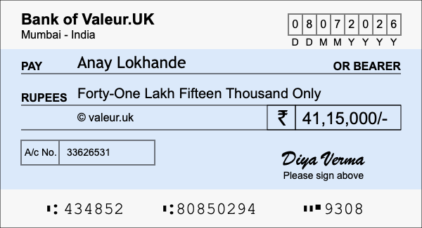 How to write a cheque for 41.15 lakh rupees How to write a cheque for 41.15 lakh rupees