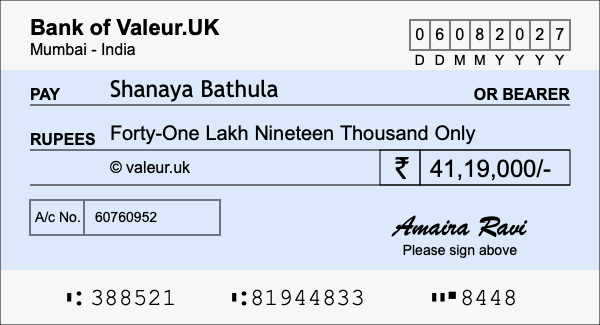 How to write a cheque for 41.19 lakh rupees How to write a cheque for 41.19 lakh rupees