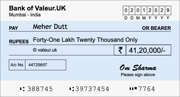 How to write a cheque for 41.2 lakh rupees