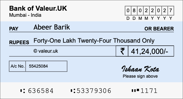 How to write a cheque for 41.24 lakh rupees How to write a cheque for 41.24 lakh rupees