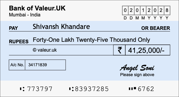 How to write a cheque for 41.25 lakh rupees How to write a cheque for 41.25 lakh rupees