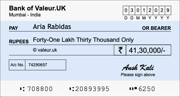 How to write a cheque for 41.3 lakh rupees How to write a cheque for 41.3 lakh rupees