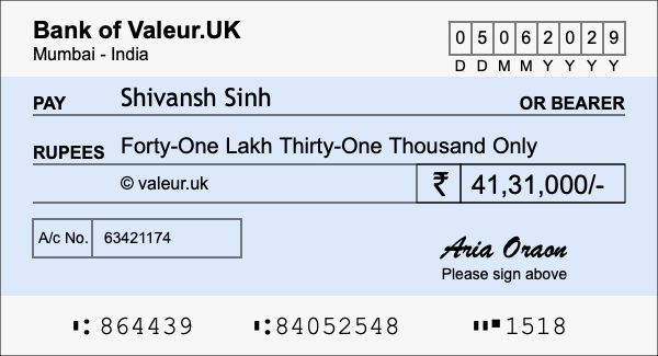 How to write a cheque for 41.31 lakh rupees How to write a cheque for 41.31 lakh rupees