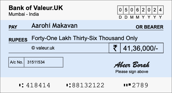 How to write a cheque for 41.36 lakh rupees How to write a cheque for 41.36 lakh rupees