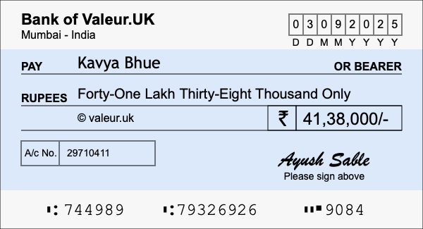 How to write a cheque for 41.38 lakh rupees