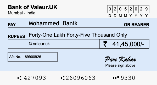How to write a cheque for 41.45 lakh rupees How to write a cheque for 41.45 lakh rupees