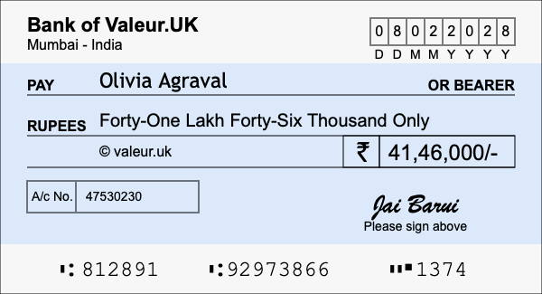 How to write a cheque for 41.46 lakh rupees