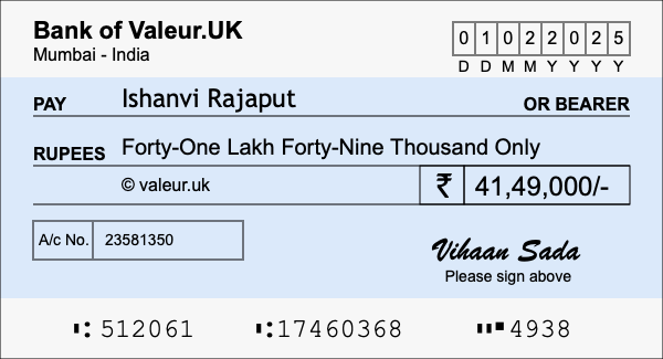 How to write a cheque for 41.49 lakh rupees How to write a cheque for 41.49 lakh rupees