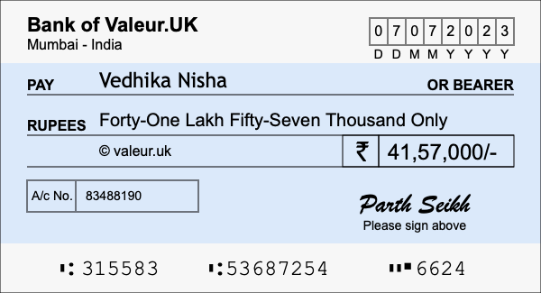 How to write a cheque for 41.57 lakh rupees How to write a cheque for 41.57 lakh rupees