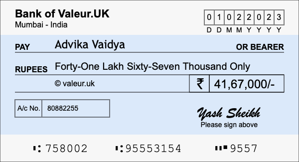 How to write a cheque for 41.67 lakh rupees