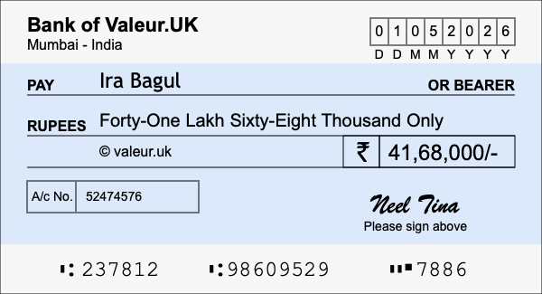 How to write a cheque for 41.68 lakh rupees