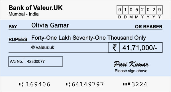 How to write a cheque for 41.71 lakh rupees