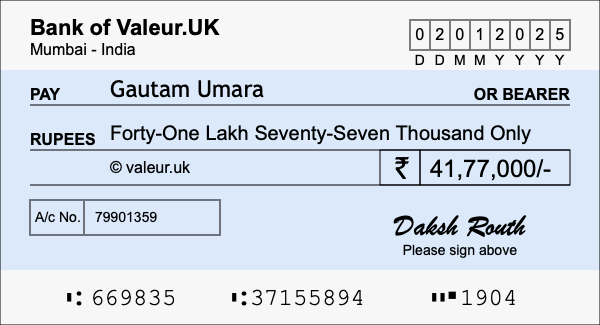 How to write a cheque for 41.77 lakh rupees