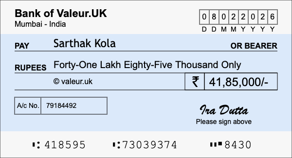How to write a cheque for 41.85 lakh rupees